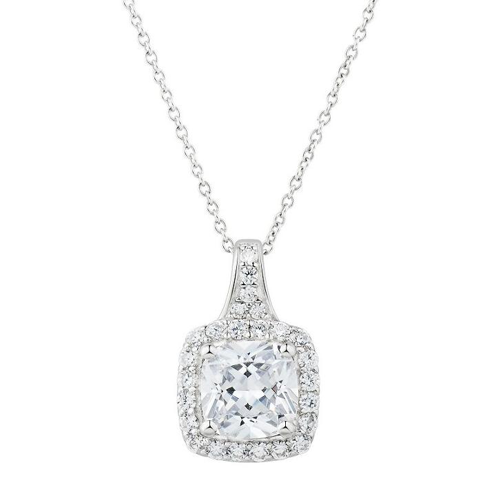 Diamonluxe Sterling Silver 3 3/8 Carat T.w. Simulated Diamond Cushion Halo Pendant, Women's, White