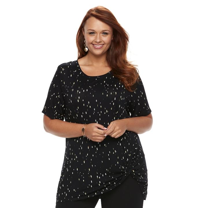 Plus Size Apt. 9&reg; Knot-front Tee, Women's, Size: 0x, Black