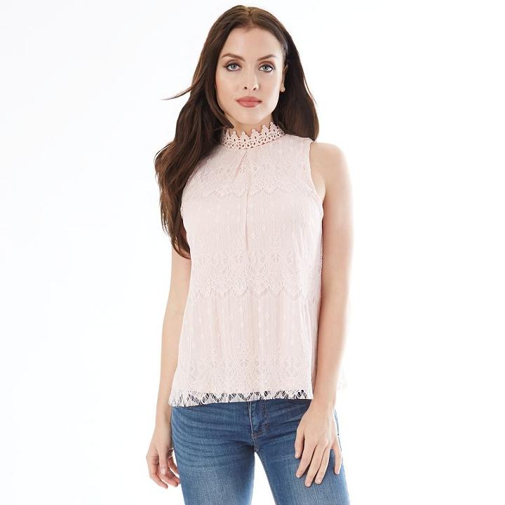 Juniors' Iz Byer California Lace Overlay Mock Neck Tank, Teens, Size: Large, Med Pink