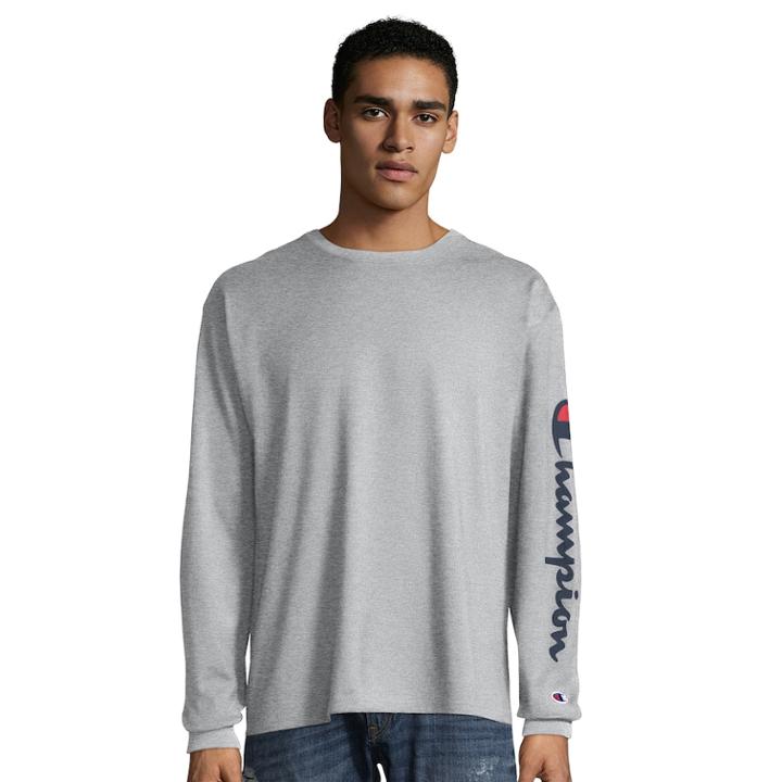 Men's Champion Classic Logo-sleeve Tee, Size: Large, Dark Grey