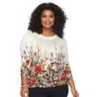 Plus Size Cathy Daniels Print Embellshed Sweater, Women's, Size: 2xl, White Garden