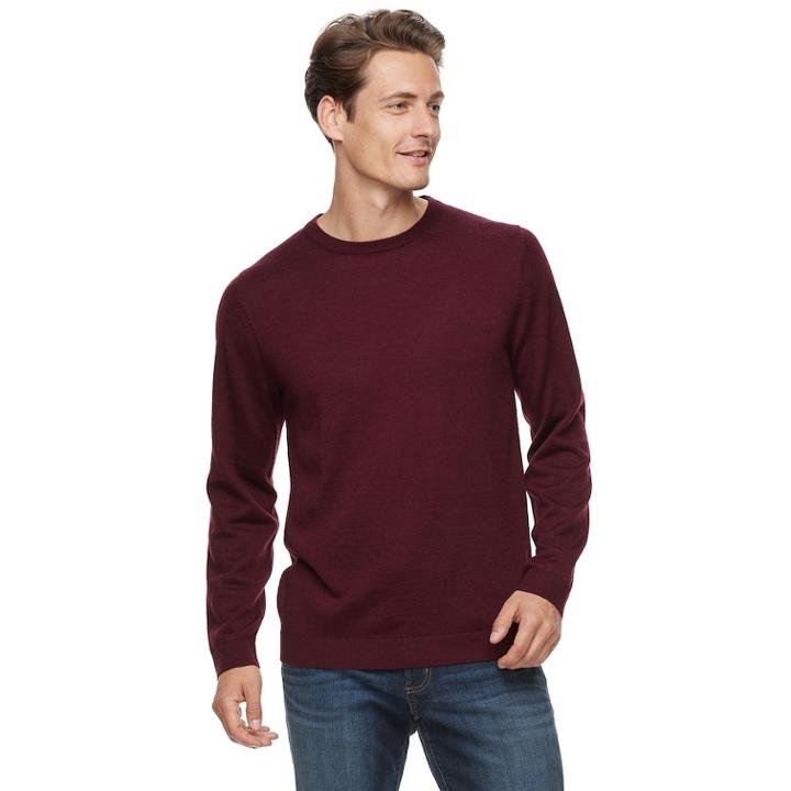 Men Apt. 9&reg; Wool-blend Merino Crewneck Sweater, Size: Large, Drk Purple