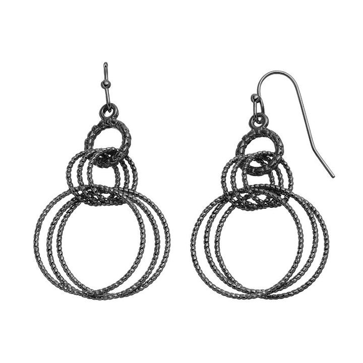 Apt. 9&reg; Textured Hoop Drop Earrings, Women's, Dark Grey