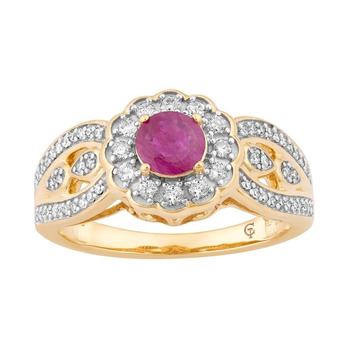 10k Gold Ruby & 1/3 Carat T.w. Diamond Tiered Flower Ring, Women's, Size: 7, Red