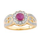 10k Gold Ruby & 1/3 Carat T.w. Diamond Tiered Flower Ring, Women's, Size: 7, Red