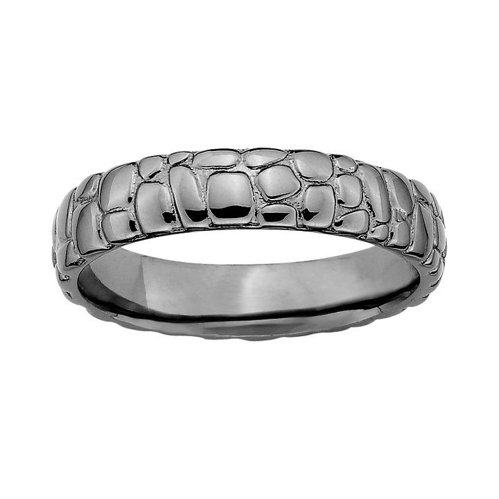 Stacks And Stones Ruthenium-plated Sterling Silver Pebbled Stack Ring, Women's, Size: 10, Grey