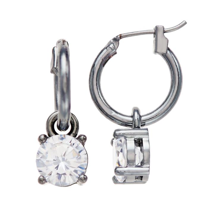 Simply Vera Vera Wang Cubic Zirconia Hoop Drop Earrings, Women's, Silver