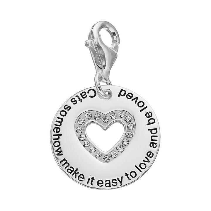 Personal Charm Sterling Silver Cubic Zirconia Cat's Love Charm, Women's, White