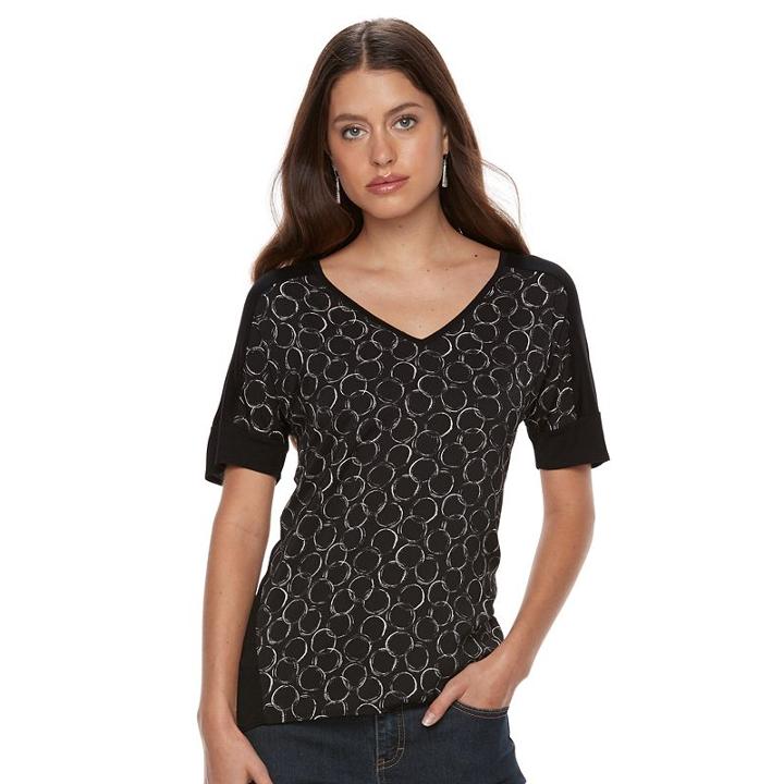 Petite Apt. 9&reg; Mixed-media V-neck Top, Women's, Size: S Petite, Black