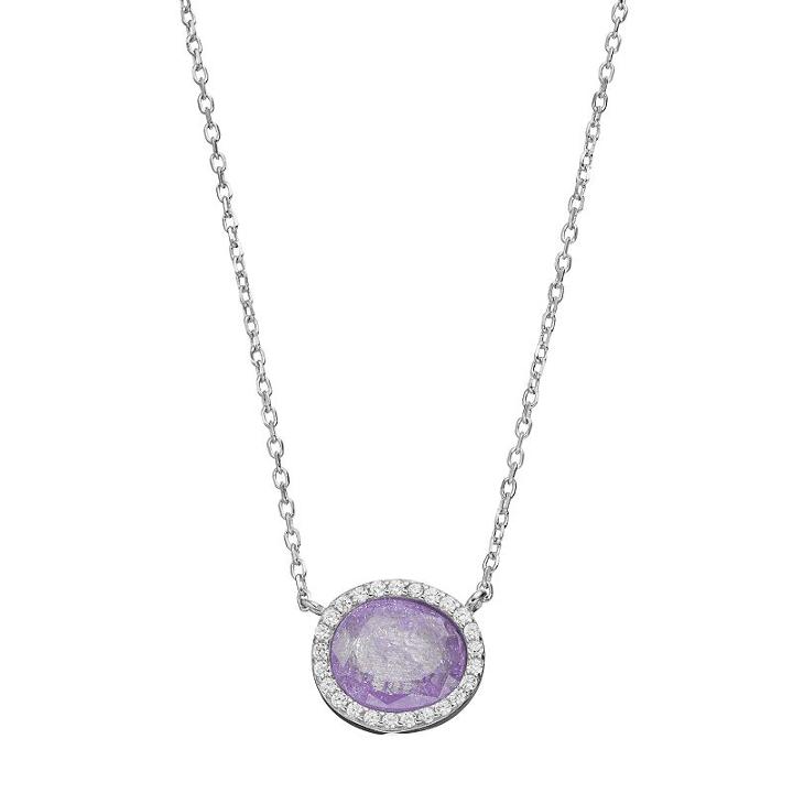 Sterling Silver Ice Cubic Zirconia Oval Halo Necklace, Women's, Size: 26, Purple