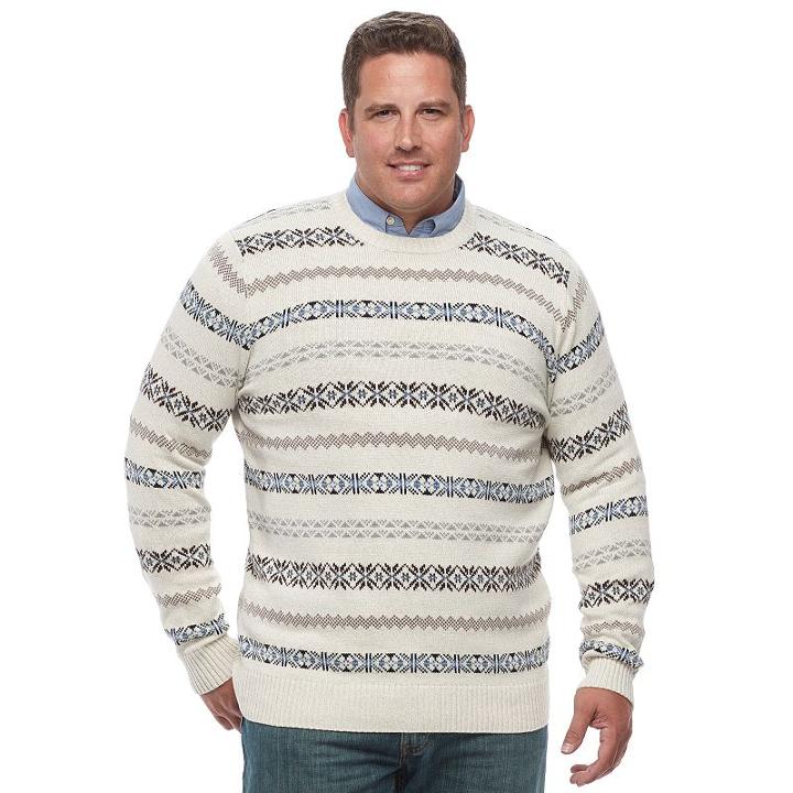 Big & Tall Croft & Barrow&reg; Classic-fit Windowpane Crewneck Sweater, Men's, Size: Xl Tall, White Oth