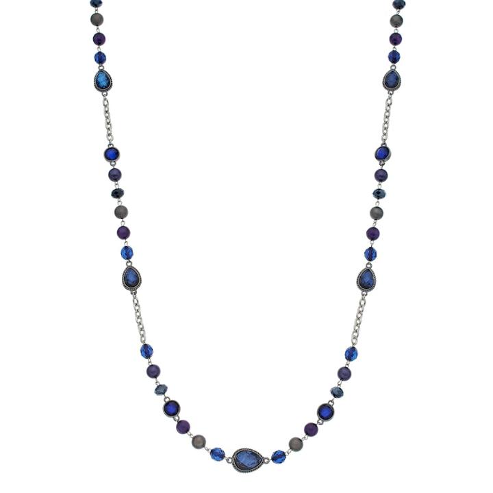 Long Blue Teardrop Beaded Station Necklace, Women's