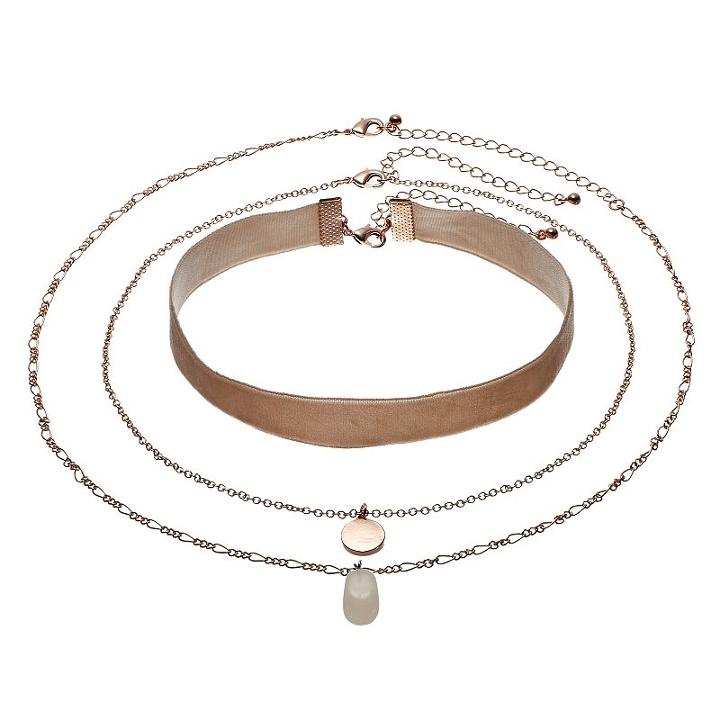 Mudd&reg; Pink Faux Suede Choker & Pendant Necklace Set, Women's