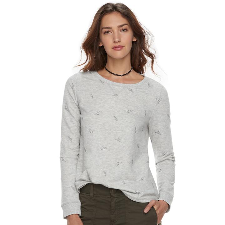 Women's Sonoma Goods For Life™ Feather Print French Terry Top, Size: Xl, Dark Grey