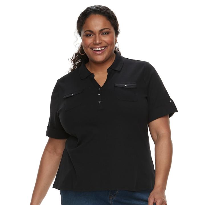 Plus Size Croft & Barrow&reg; 2-pocket Henley Polo, Women's, Size: 1xl, Black