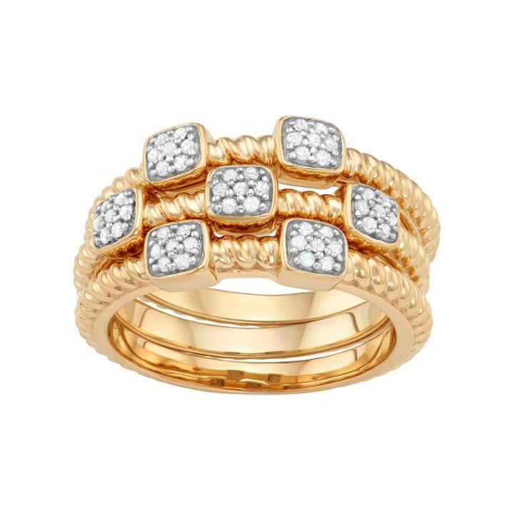 Sterling Silver 1/5 Carat T.w. Diamond Rope Stack Ring Set, Women's, Size: 6, White