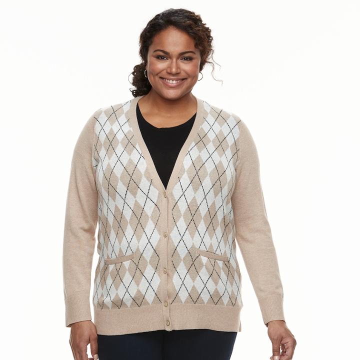 Plus Size Croft & Barrow&reg; Button Front Long Sleeve Cardigan, Women's, Size: 3xl, Med Beige