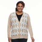 Plus Size Croft & Barrow&reg; Button Front Long Sleeve Cardigan, Women's, Size: 3xl, Med Beige