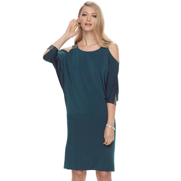 Women's Jennifer Lopez Cold-shoulder Shift Dress, Size: Xs, Dark Blue