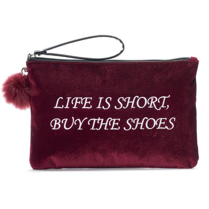 So&reg; Pom Pom Embroidered Velvet Wristlet, Women's, Red