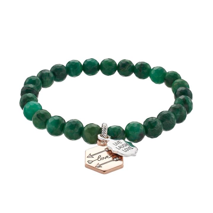 Love This Life African Jade Bead Live Laugh Love Arrow Charm Stretch Bracelet, Women's, Green