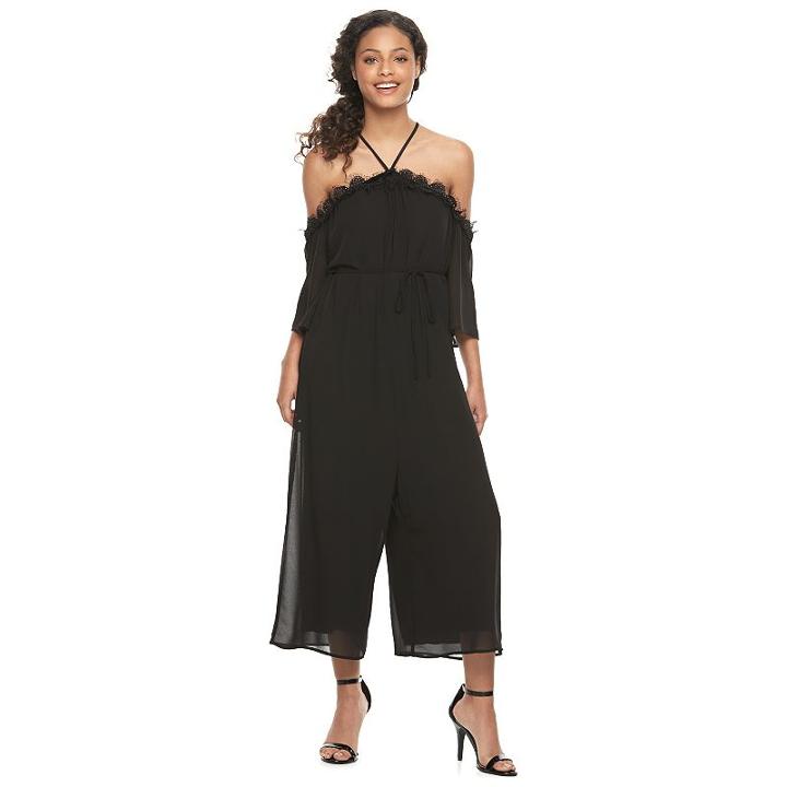 Juniors' Speechless Cold Shoulder Lace Halter Jumpsuit, Girl's, Size: Small, Oxford