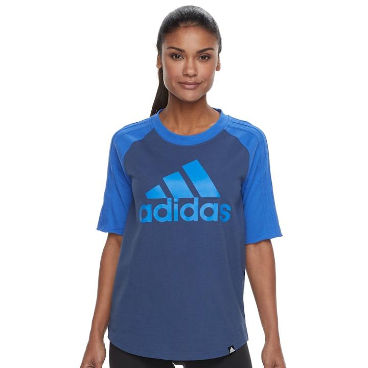 Women's Adidas Branded Baseball Tee, Size: Xs, Med Blue