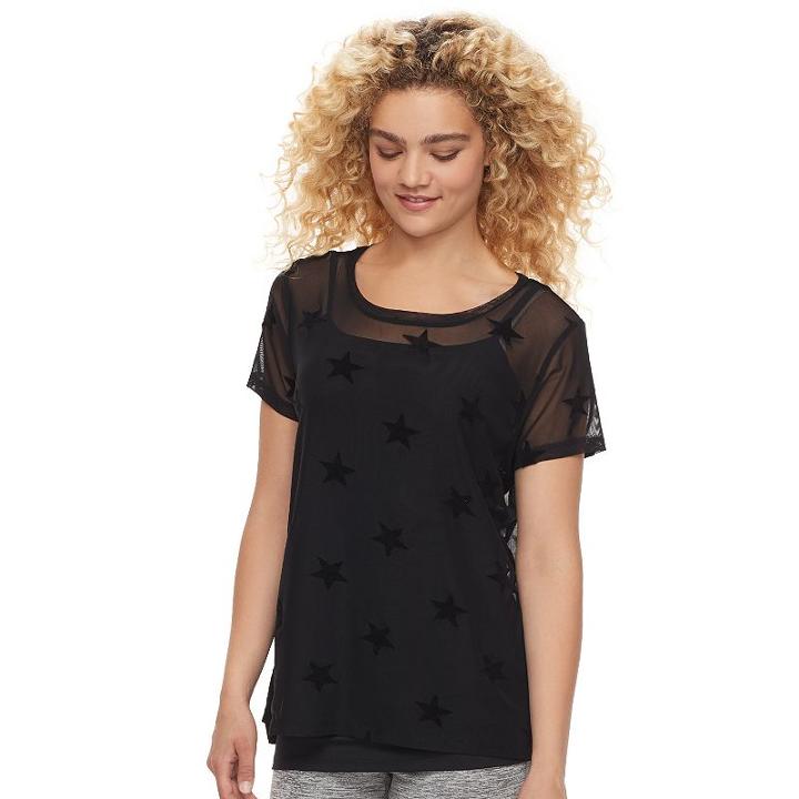 Madden Nyc Juniors' Velvet Star Mesh Top, Teens, Size: Medium, Oxford