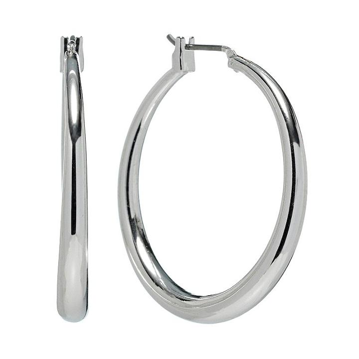 Chaps Silver Tone Hoop Earrings, Teens, Grey