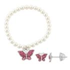 Lulabelle Kids' Shell Pearl & Crystal Butterfly Stretch Bracelet & Stud Earring Set, Women's, White