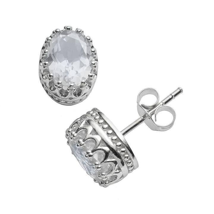 Tiara Sterling Silver Lab-created White Sapphire Oval Crown Stud Earrings, Women's, Blue