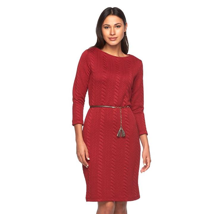 Women's Sharagano Cable-knit Dress, Size: 4, Dark Red