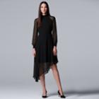 Women's Simply Vera Vera Wang Mockneck Asymmetrical-hem Chiffon Dress, Size: Small, Black