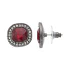 Simulated Siam Square Halo Nickel Free Stud Earrings, Women's, Red