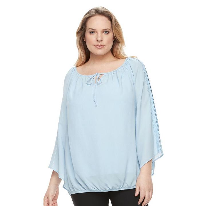 Plus Size Ab Studio Textured Bell Sleeve Peasant Top, Women's, Size: 3xl, Light Blue