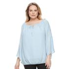 Plus Size Ab Studio Textured Bell Sleeve Peasant Top, Women's, Size: 3xl, Light Blue