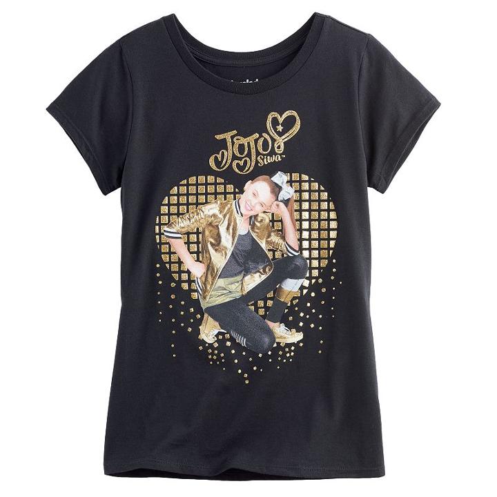 Girls 7-16 Jojo Siwa Glitter Heart Tee, Girl's, Size: Xl, Black
