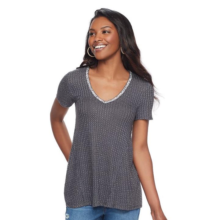 Women's Juicy Couture Glitter Textured Tee, Size: Xl, Grey (charcoal)