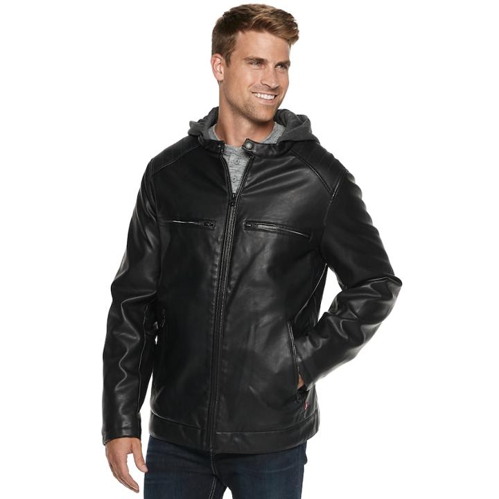 Big & Tall Levi's Faux-leather Hooded Racer Jacket, Men's, Size: Xl Tall, Black