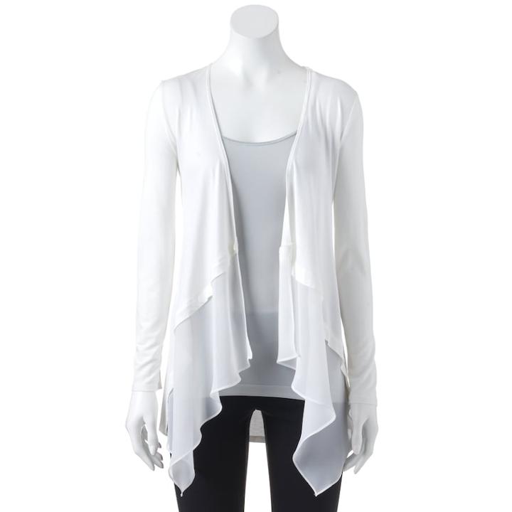 Women's Elle&trade; Mixed-media Flyaway Cardigan, Size: Small, White