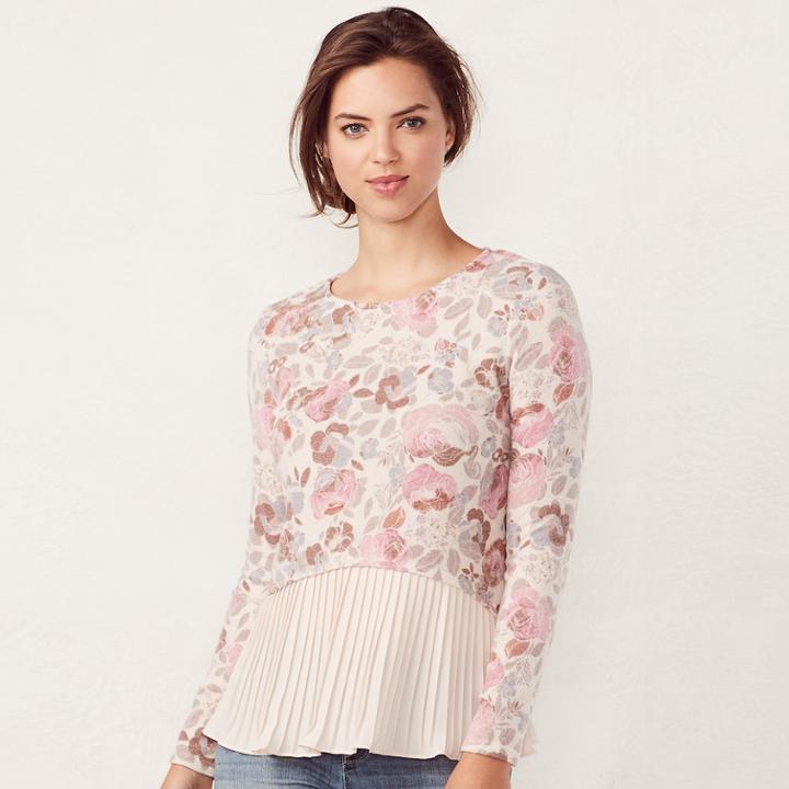 Women's Lc Lauren Conrad Pleated Mock-layer Top, Size: Small, Grey