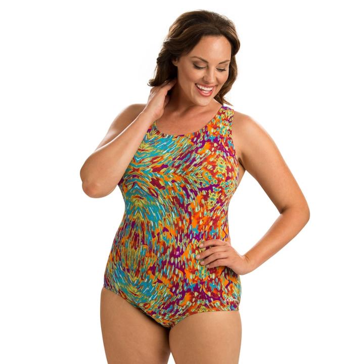 Plus Size Dolfin Printed Conservative One-piece Lapsuit, Women's, Size: 22, Evora