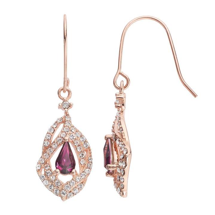 Sterling 'n' Ice 14k Rose Gold Over Silver Twist Drop Earrings, Women's, Purple
