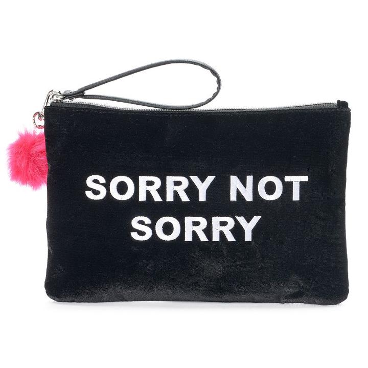 So&reg; Pom Pom Embroidered Velvet Wristlet, Women's, Black