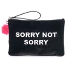 So&reg; Pom Pom Embroidered Velvet Wristlet, Women's, Black