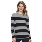 Women's Croft & Barrow&reg; Striped Crewneck Sweater, Size: Small, Gray Black Stripe
