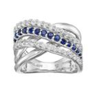 Sterling Silver Lab-created Blue & White Sapphire Crisscross Ring, Women's, Size: 7