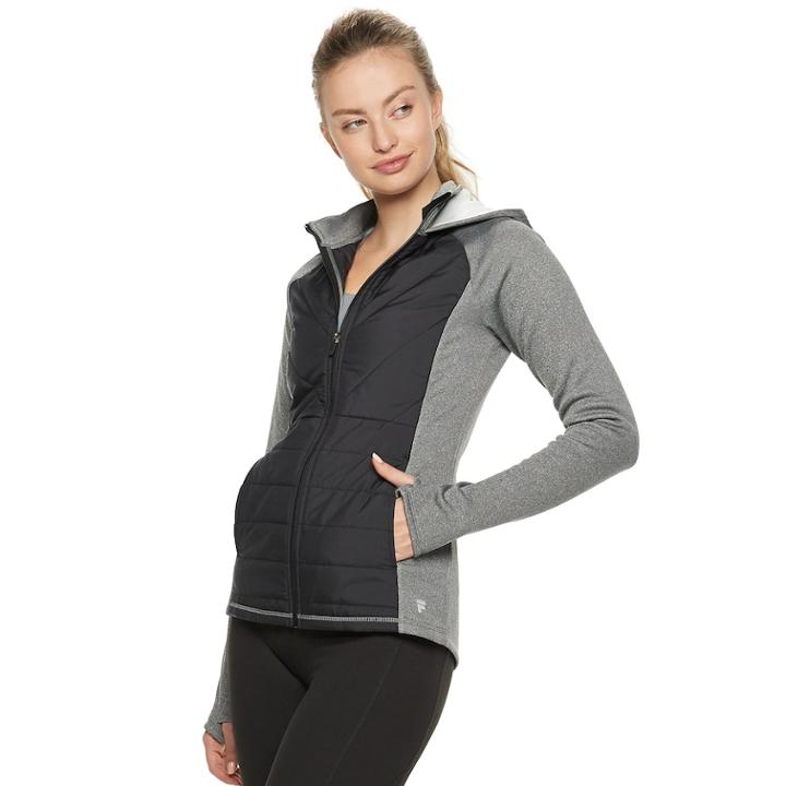 Women's Fila Sport&reg; Mixed-media Hooded Jacket, Size: Large, Dark Grey