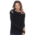 Juniors' Cloud Chaser Off-the-shoulder Embroidered Sweater, Teens, Size: Medium, Black