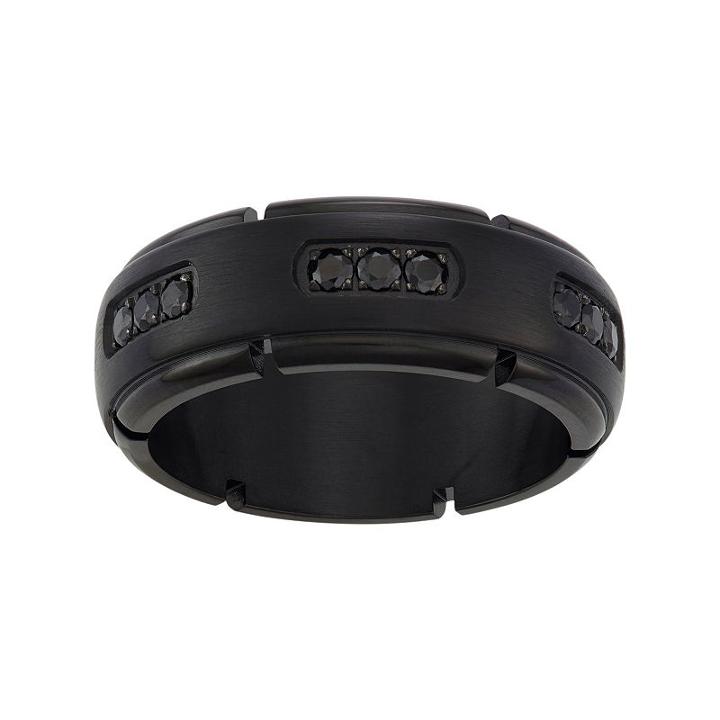 Territory Black Titanium Cubic Zirconia Men's Wedding Band, Size: 10